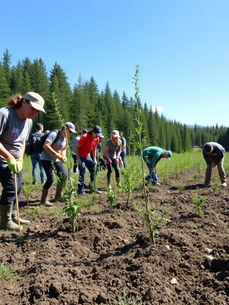 An engaging image of a local park cleanup event organized by SHOW COOL LA TEAM, featuring volunteers of all ages working together to plant trees, pick up litter, and beautify the community space.